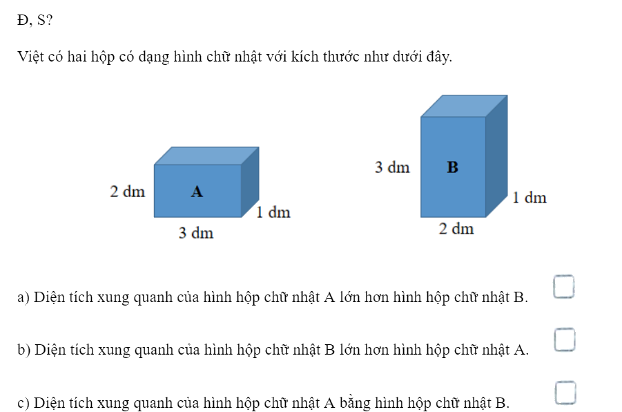 Bài 50: Diện tích xung quanh và diện tích toàn phần của hình hộp chữ nhật (tiết 1) trang 39 vở bài tập Toán 5 - Kết nối tri thức 3 1