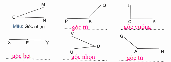 Bài 8. Góc nhọn, góc tù, góc bẹt (tiết 1) trang 23 Vở thực hành Toán 4 2