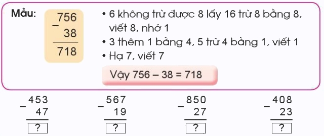Giải bài: Phép trừ (có nhớ) trong phạm vi 1000 Toán 2 - Cánh Diều 2 1