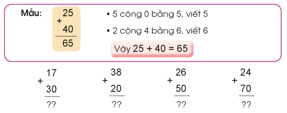 Toán lớp 1 trang 136 - Phép cộng dạng 25+4, 25+40 - SGK Cánh diều 5