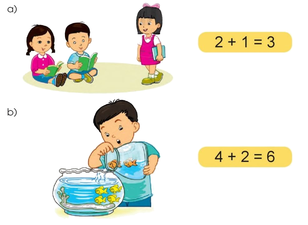 Toán lớp 1 trang 36 - Làm quen với phép cộng - dấu cộng (tiếp theo) - SGK Cánh diều 2 1