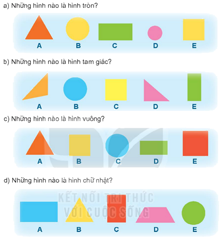 Toán lớp 1 trang 46 - Bài 7: Hình vuông, hình tròn, hình tam giác, hình chữ nhật - SGK Kết nối tri thức 1 1